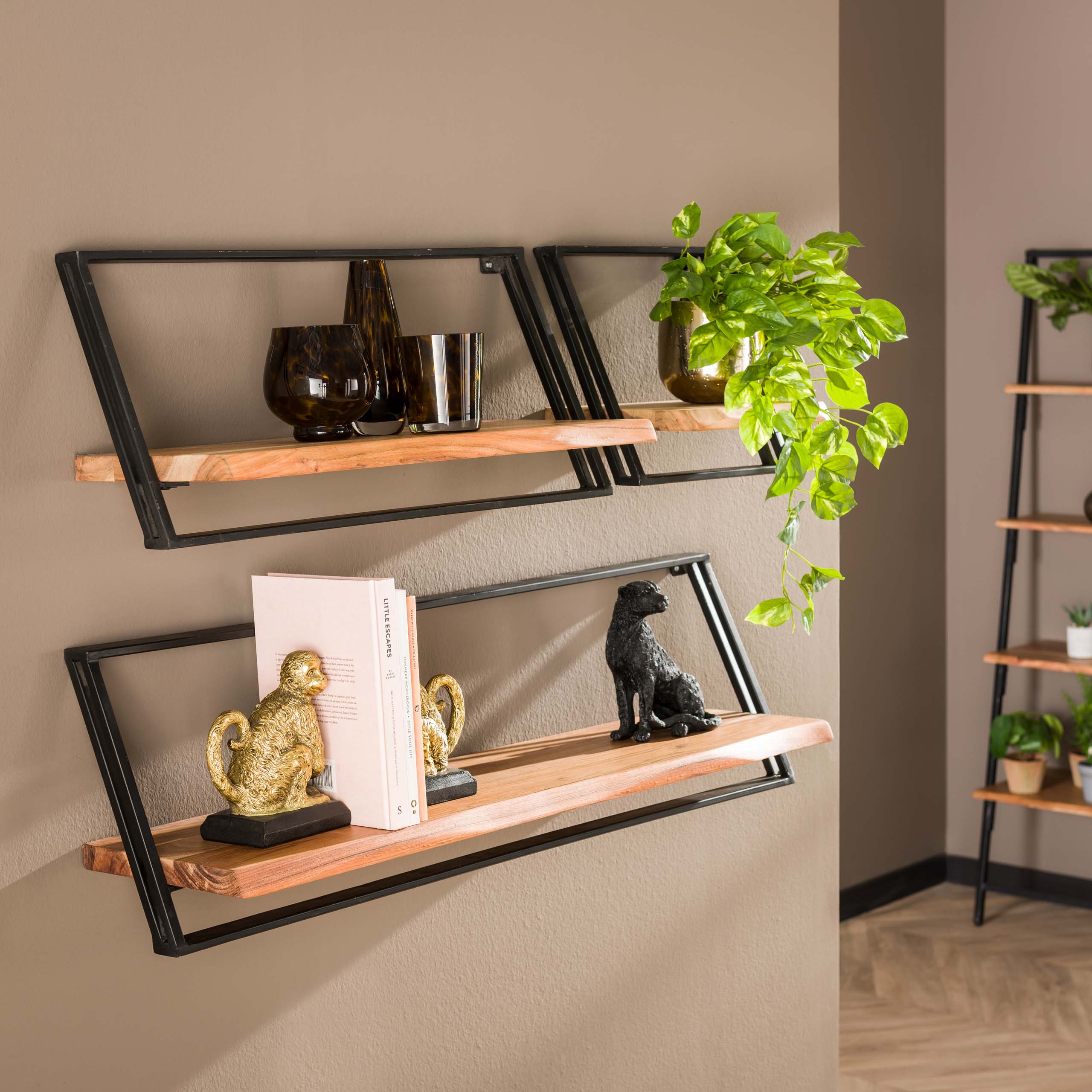 Etagère murale Lean lot de 3 - Acacia massif