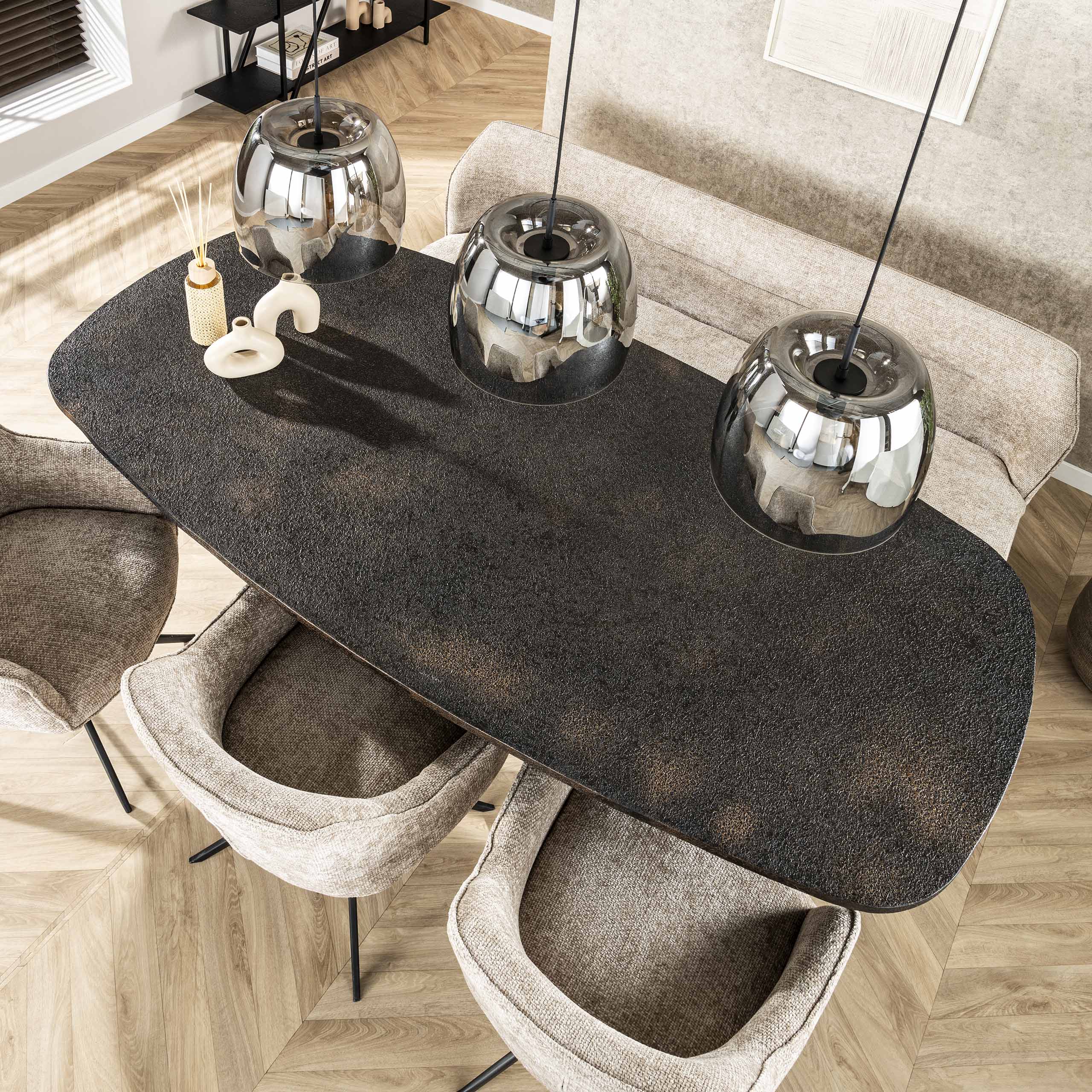 Table à manger ovale danoise métallique 215 cm - Gris