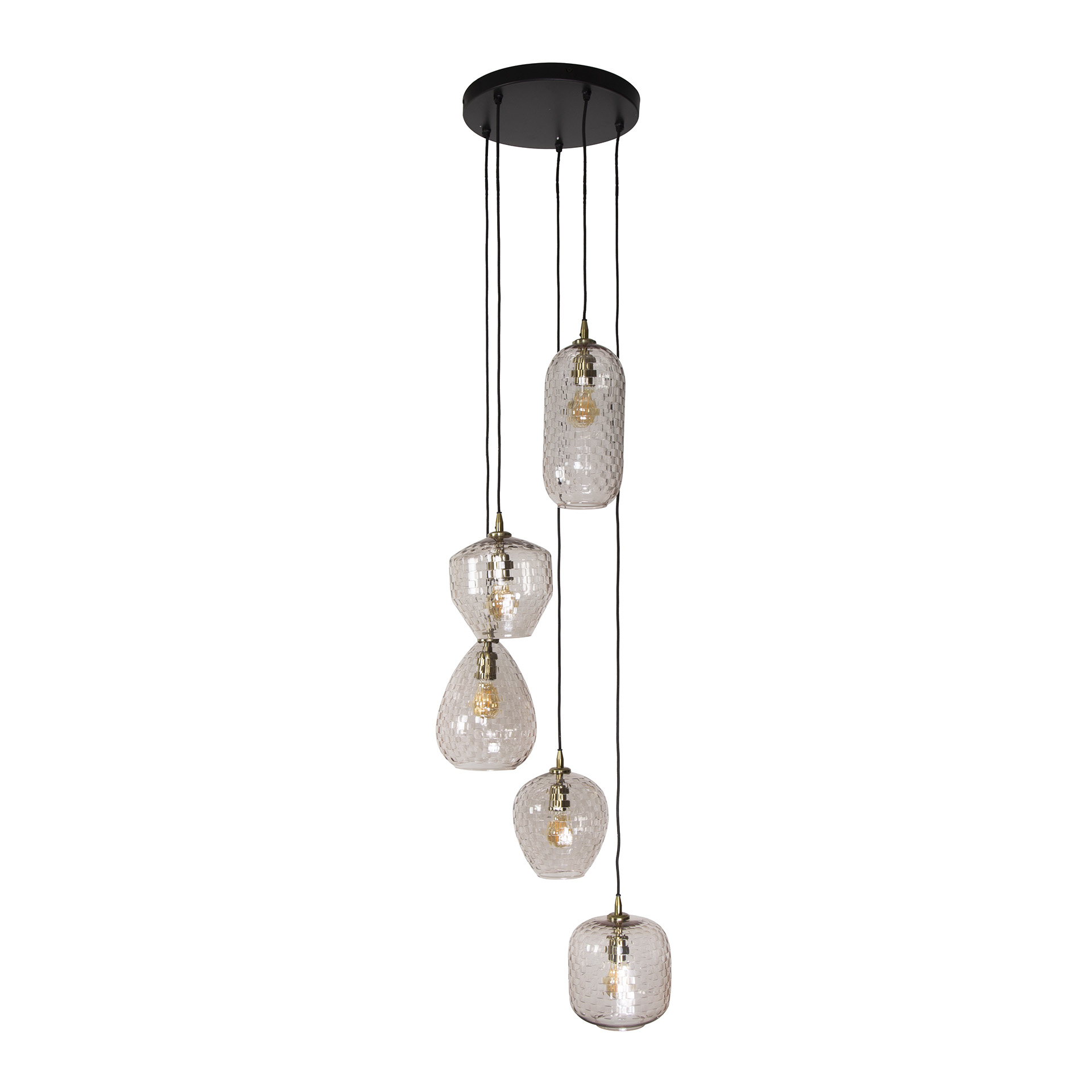 Lampe suspendue 5L motif patch étagé / Verre diamant