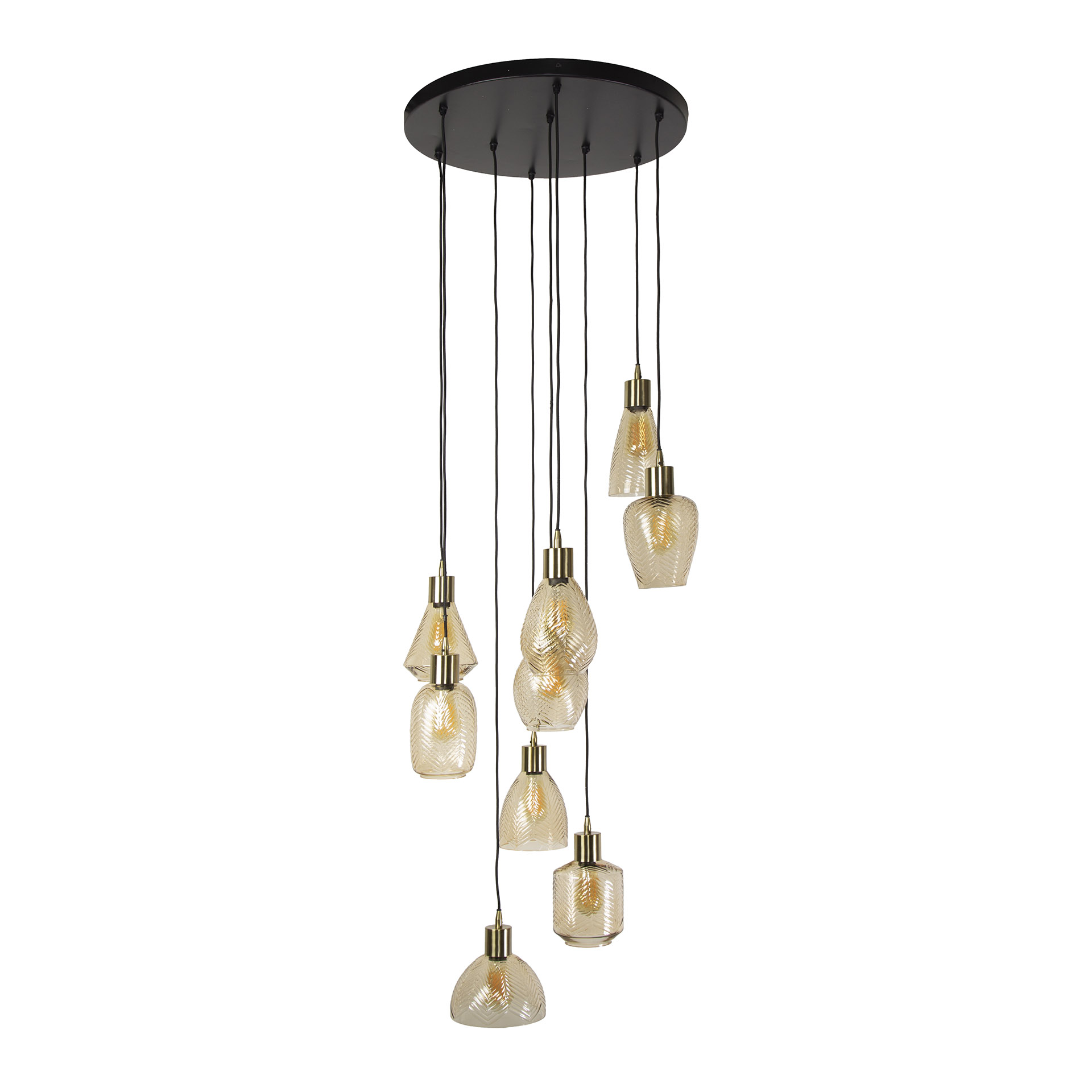 Lampe suspendue 9L feuille étagée / Verre couleur ambre