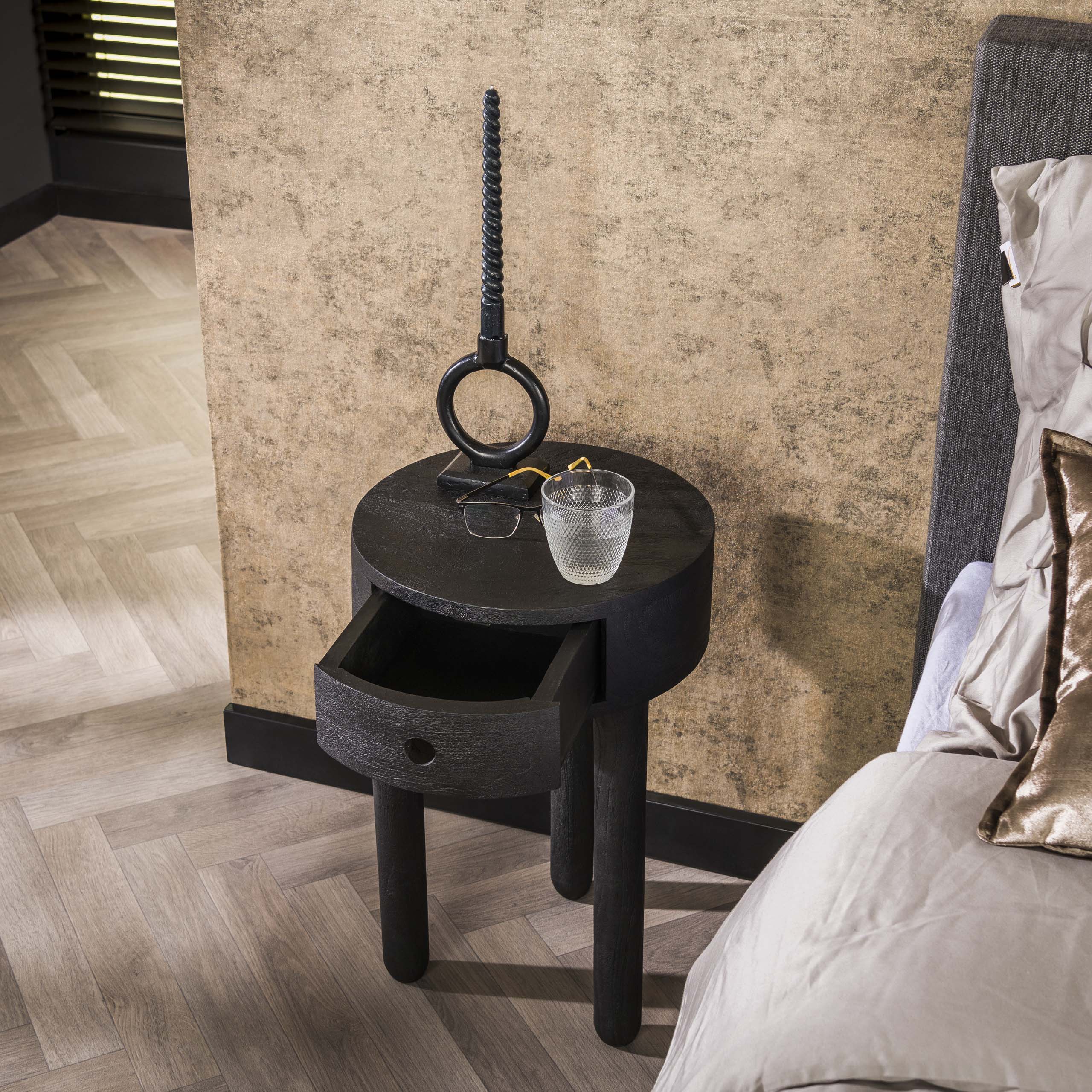Table de chevet Full Wood 1 tiroir - Acacia massif noir