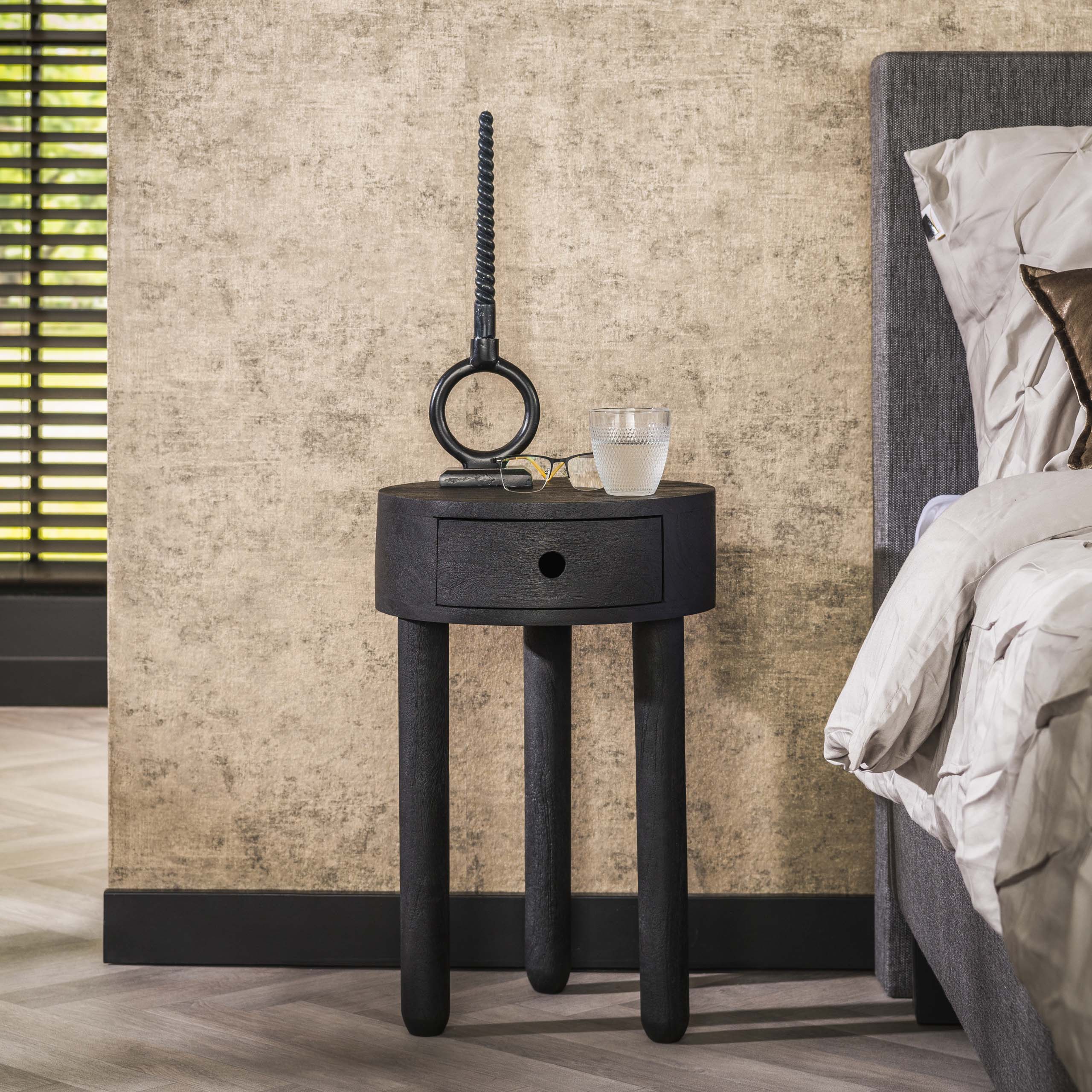 Table de chevet Full Wood 1 tiroir - Acacia massif noir