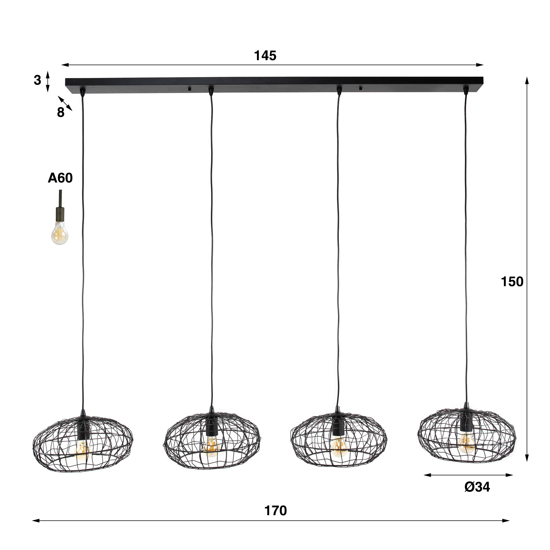 Lampe suspendue 4L connect XL / Noir marron