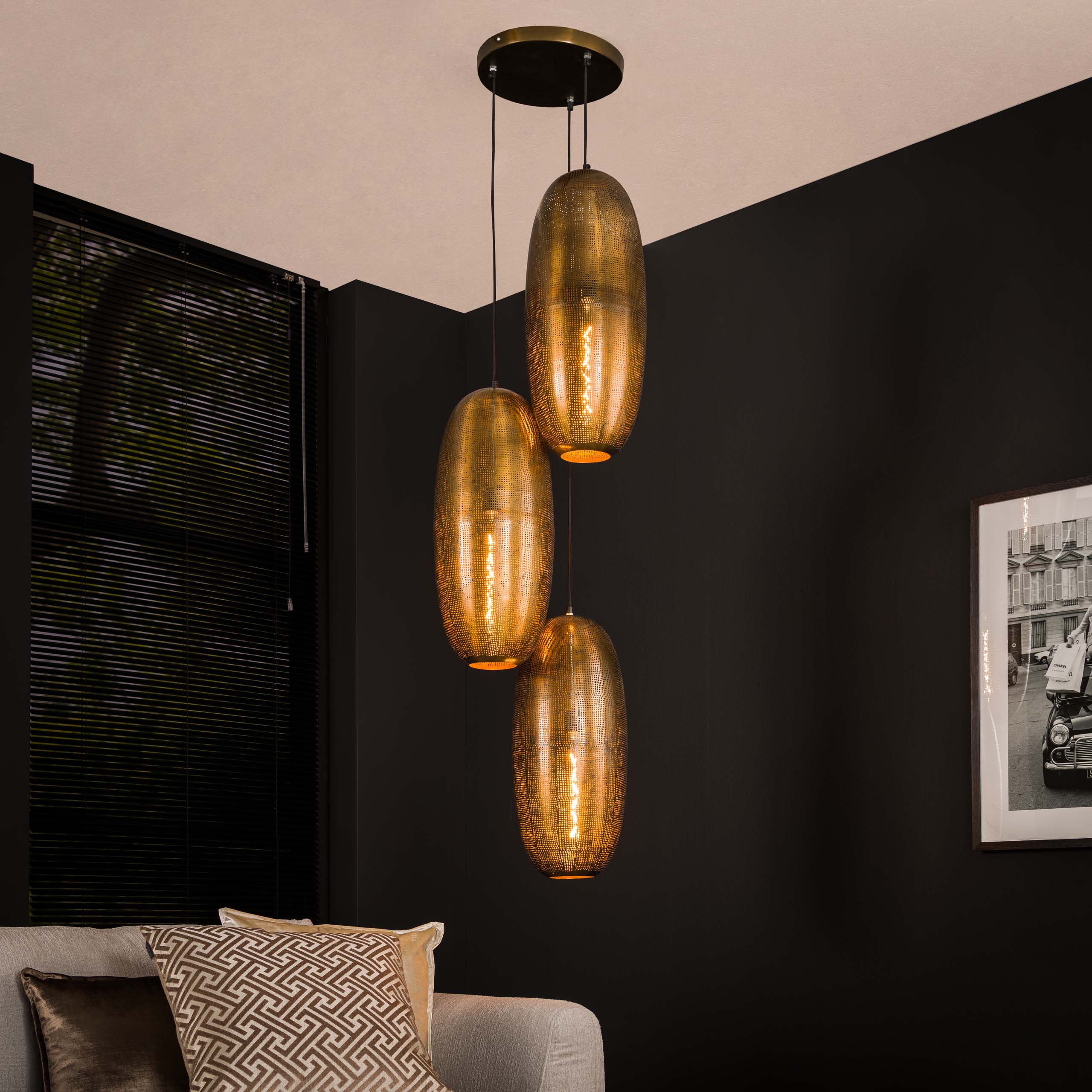 Lampe suspendue Cosmic à gradins 3 lumières - Bronze antique