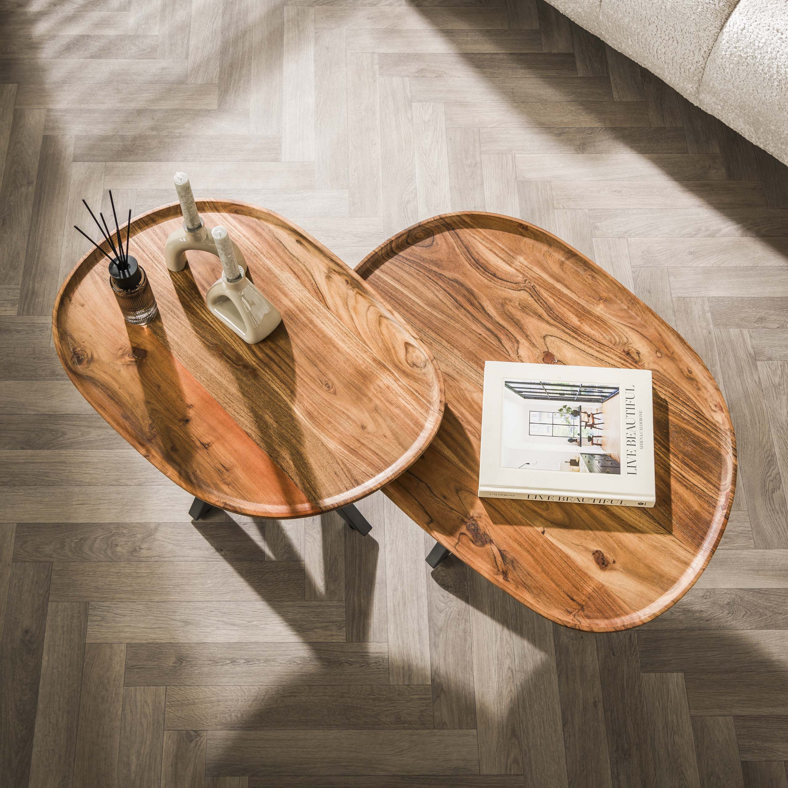 Set table basse/2 araignées / Acacia massif naturel