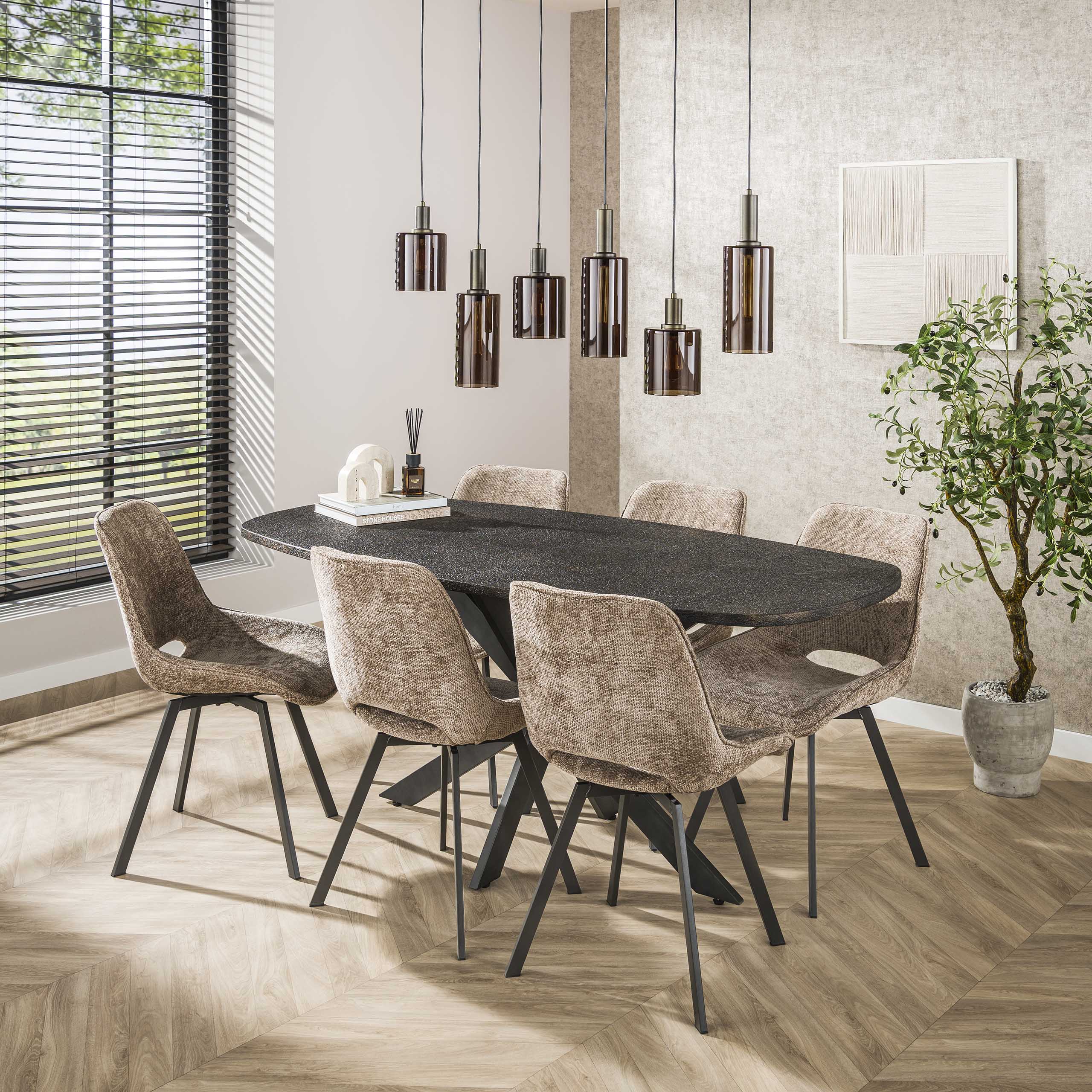Table à manger ovale danoise métallique 180 cm - Gris