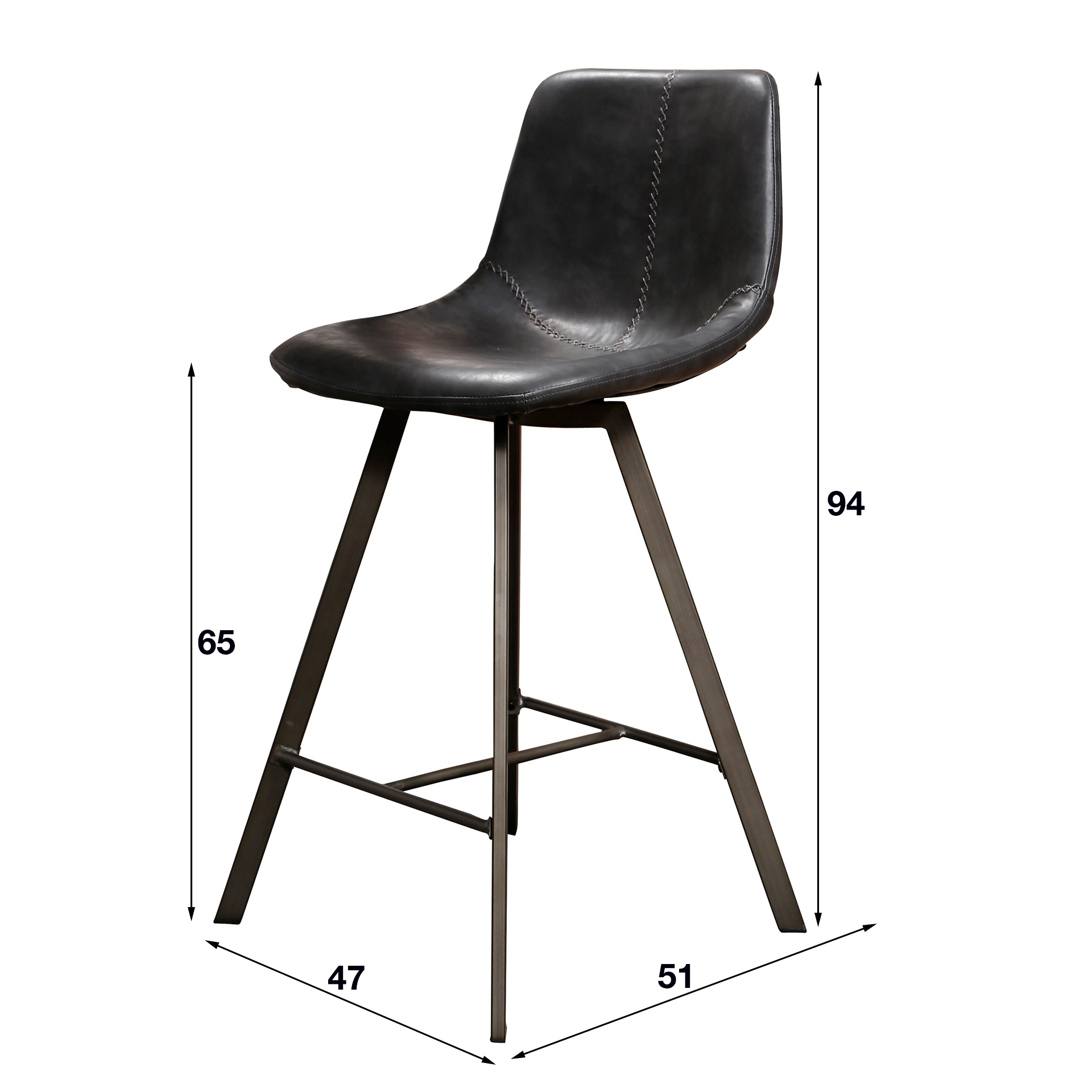 Chaise de bar Zig-Zag - emballé par 4 - Selle PU noir