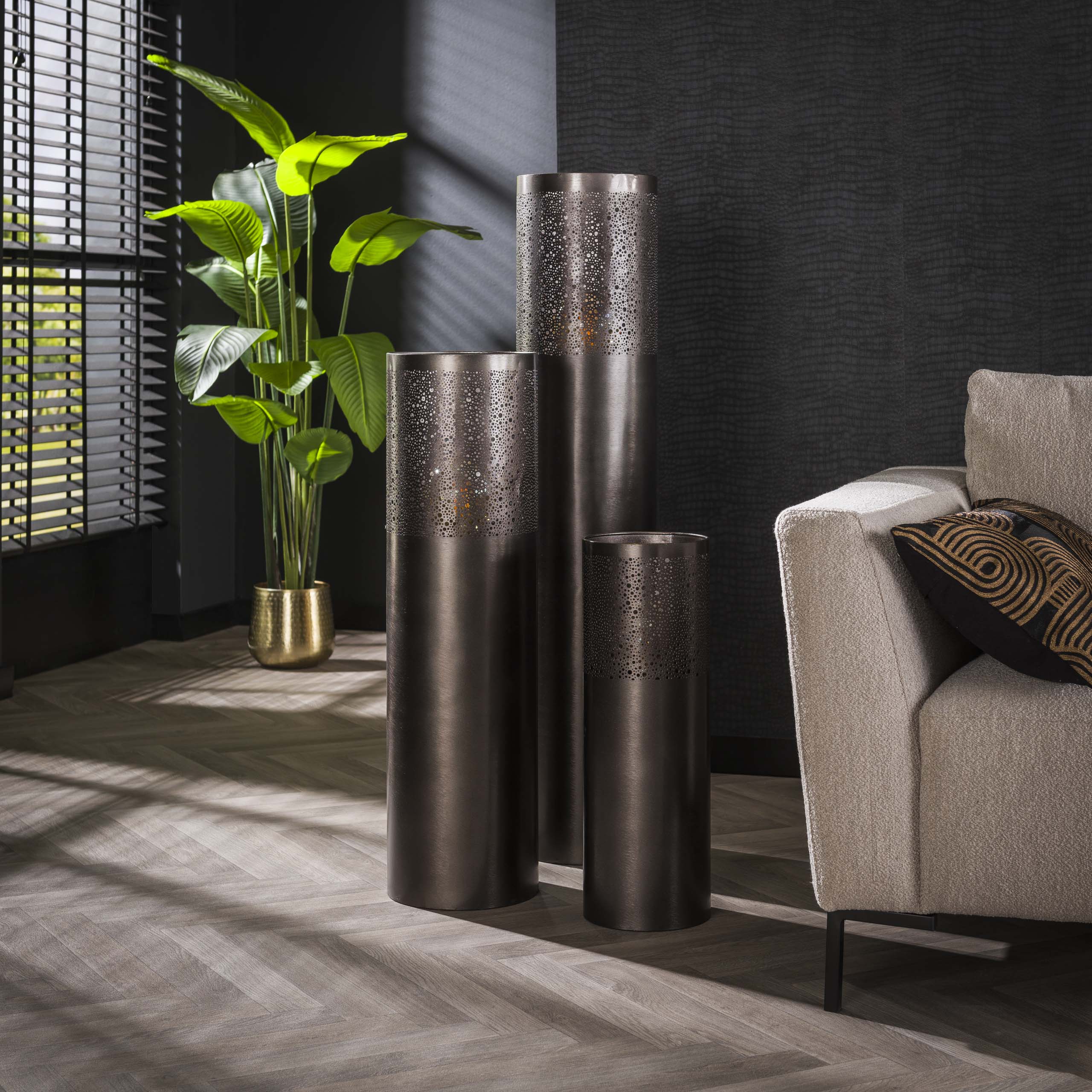 Lampadaire Cylindre Glow 1 lumière 120 cm - Nickel noir