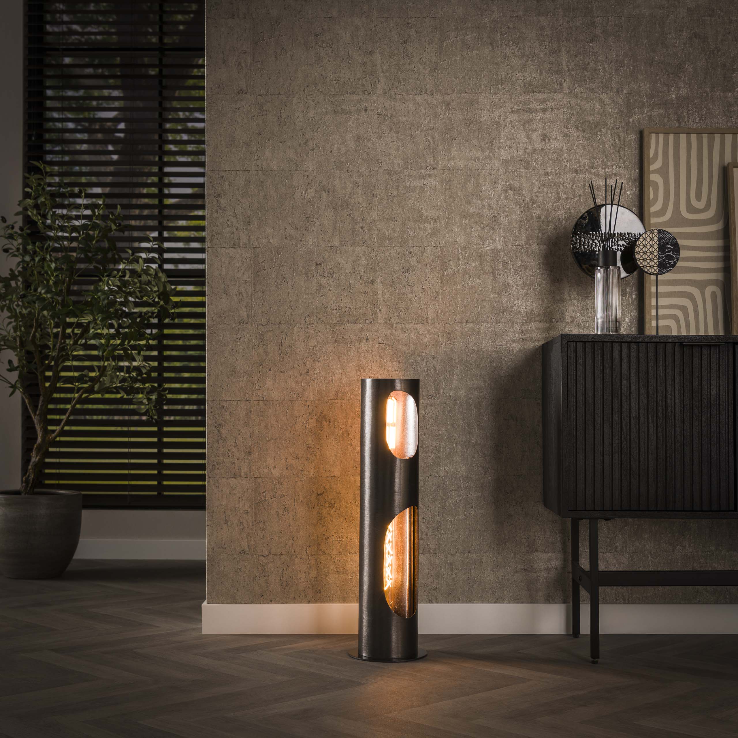 Lampadaire Organic Cylindre 2 lumières - Nickel noir