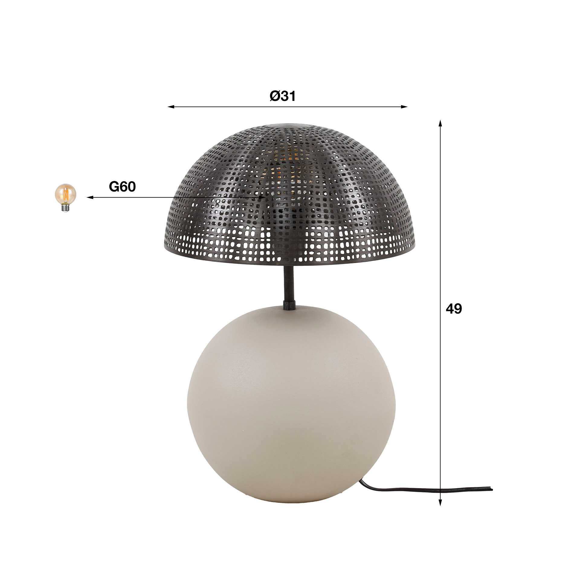 Lampe à poser 1L sphère naturel / Gris naturel