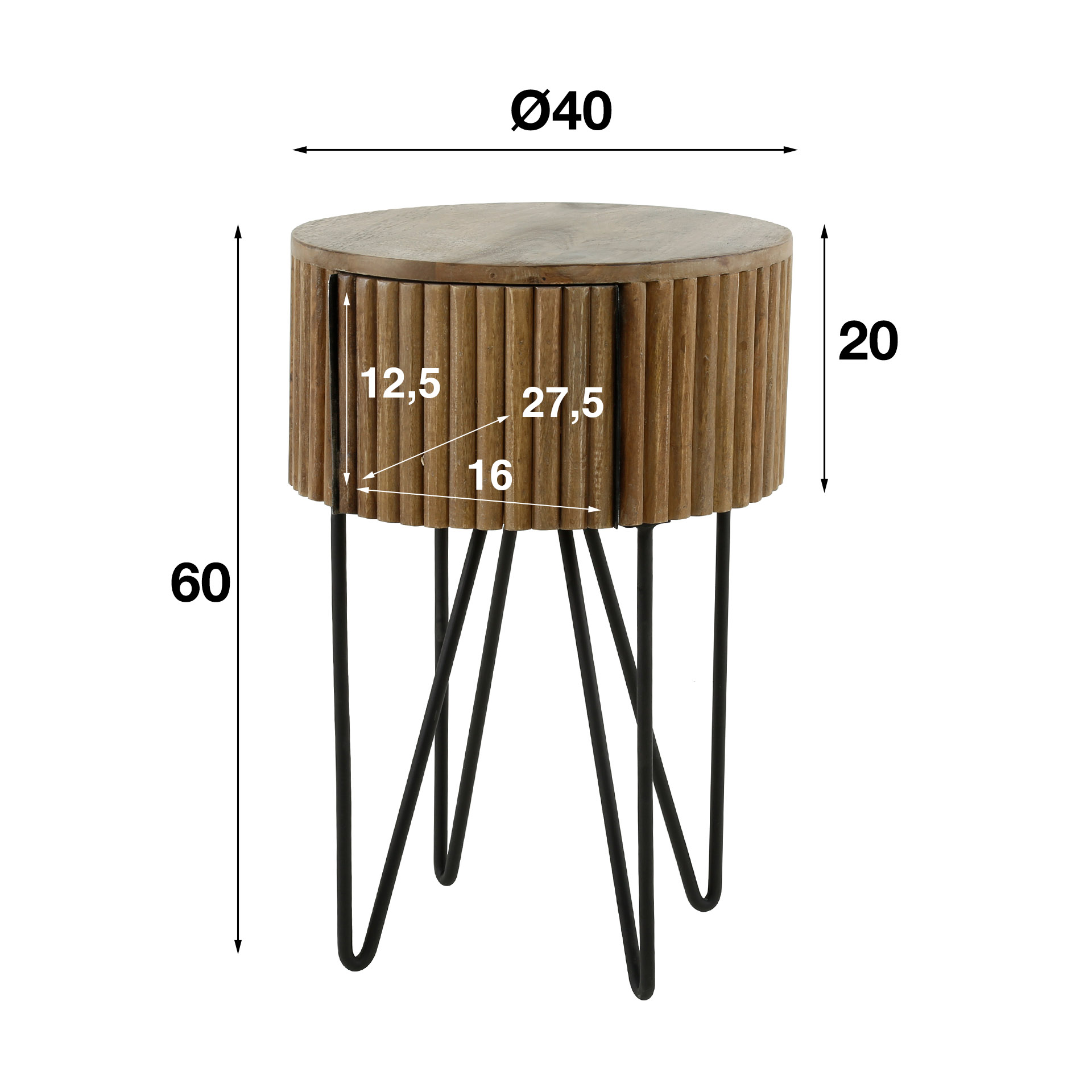 Table de chevet 1L tweak ronde / Couleur sable manguier massif