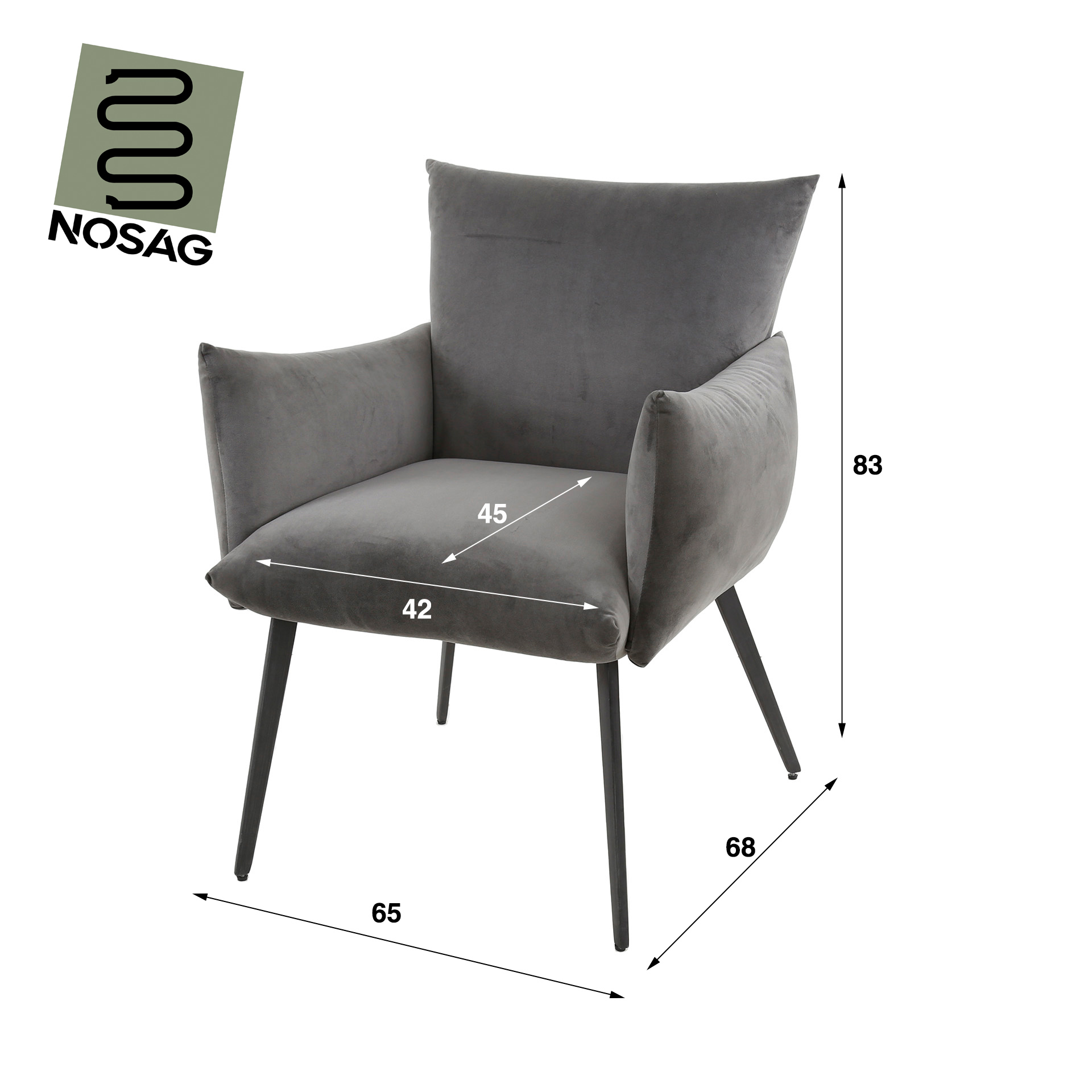 Fauteuil de salle à manger hall / Velours anthracite