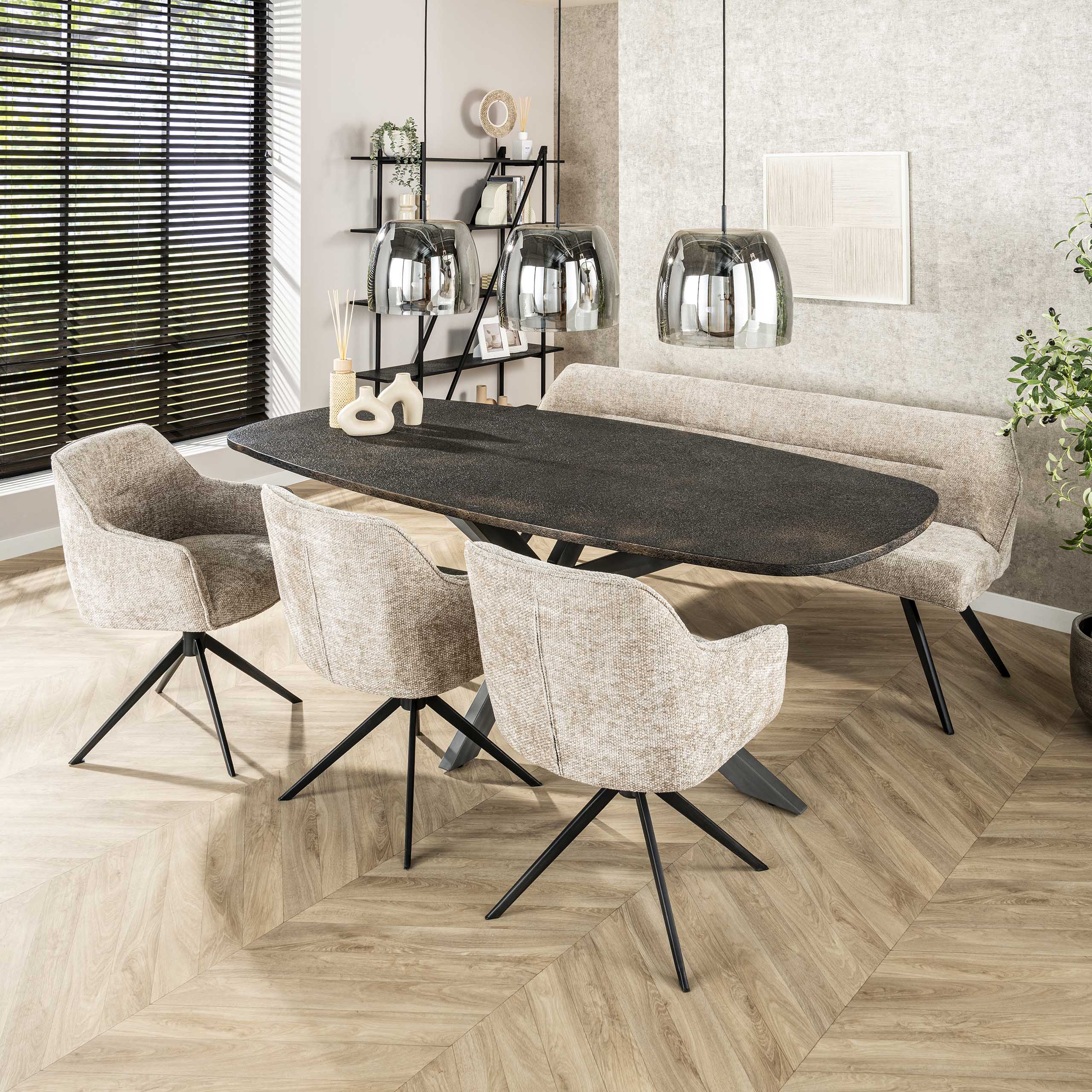 Table à manger ovale danoise métallique 215 cm - Gris