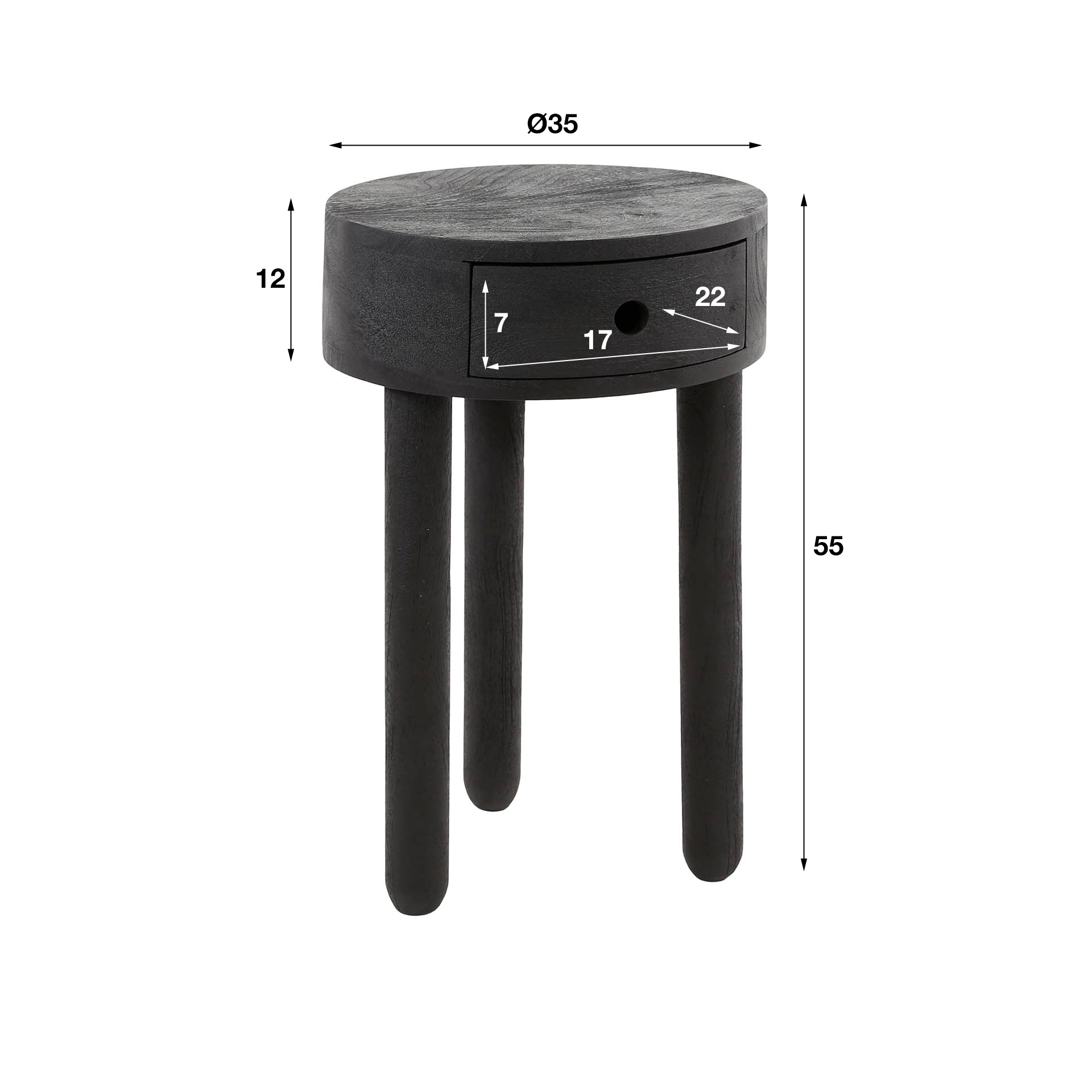 Table de chevet Full Wood 1 tiroir - Acacia massif noir