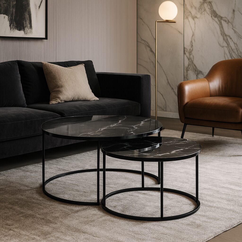 Table basse Noir - Marbre Noir & Blanc