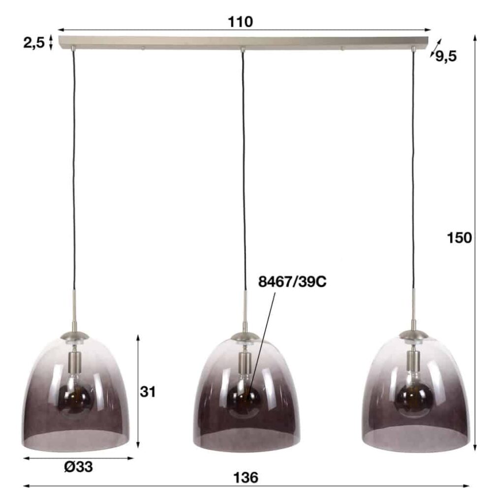 Hanglamp 3L Shaded Cone