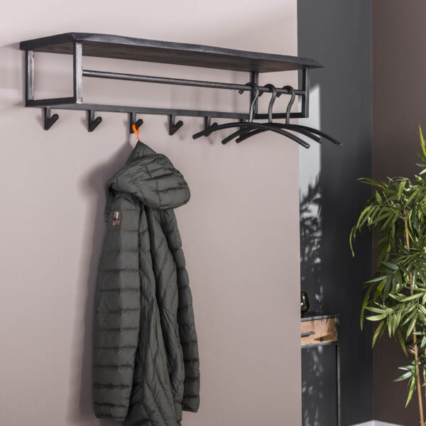 Porte-manteau yucon 6 haken hoedenplank / Solid Acacia (Black)