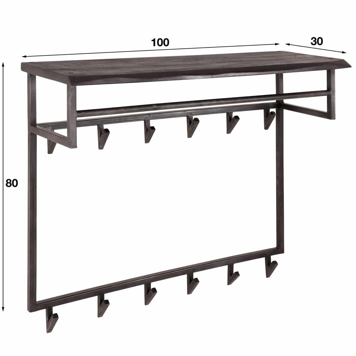 Porte-manteau yucon hoog 12 haken hoedenplank / Solid Acacia (Black) – Image 5