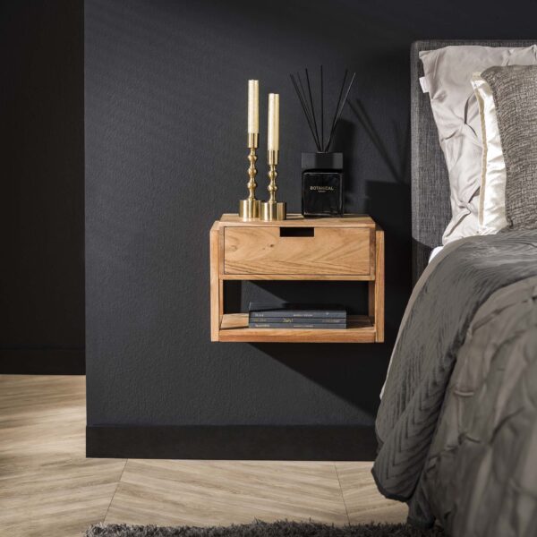 Table de chevet 1L houten frame zwevend / Acacia naturel massif