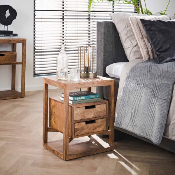 Table de chevet Sahara 2L / Mangue massif couleur sable