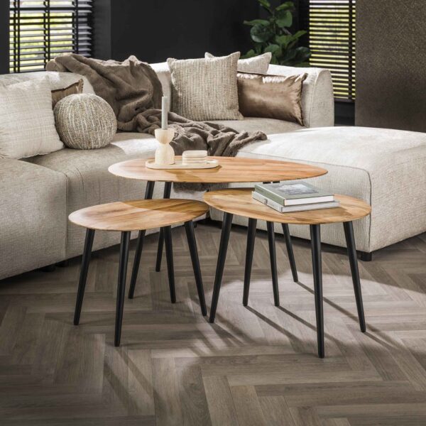 Table basse set/3 organisch / Acacia naturel massif