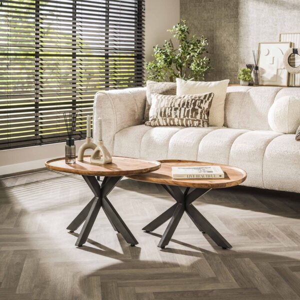 Table basse set/2 spider / Acacia naturel massif