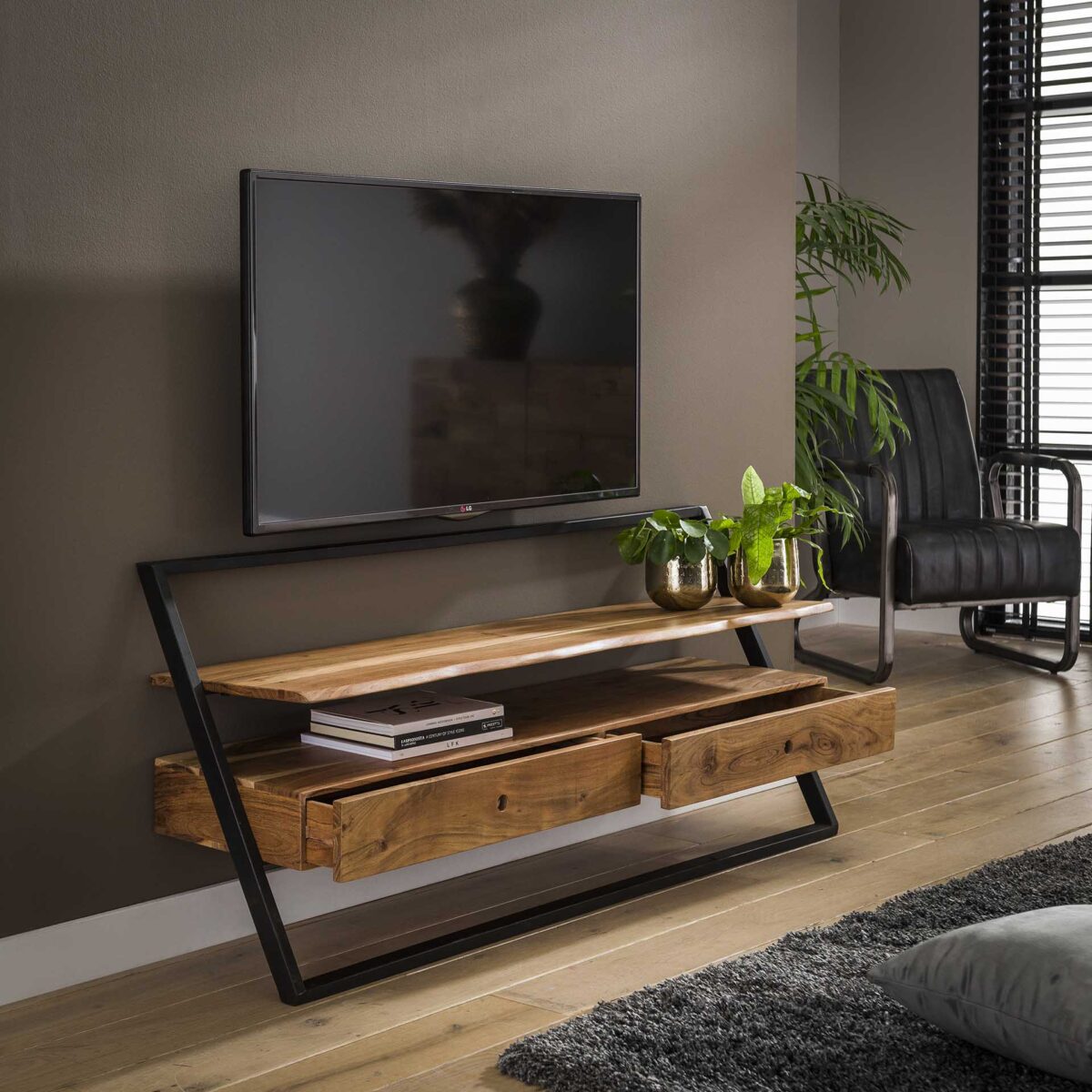 Meuble TV lean 2L / Acacia naturel massif – Image 2
