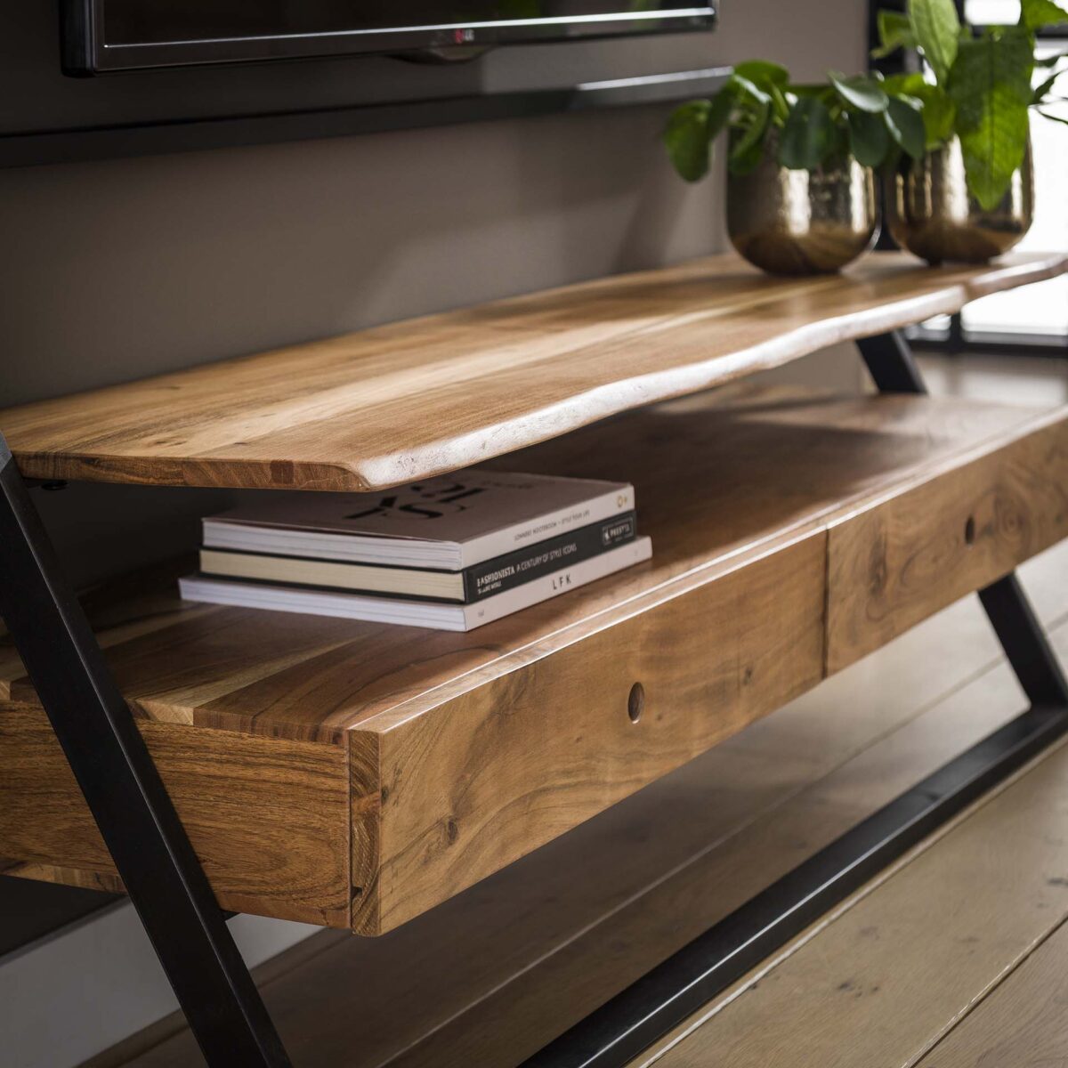 Meuble TV lean 2L / Acacia naturel massif – Image 3