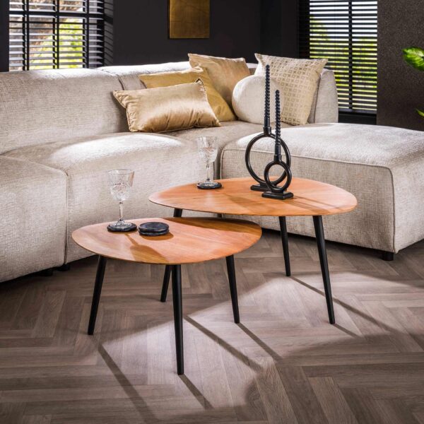 Table basse set/2 driehoek organisch / Acacia massif