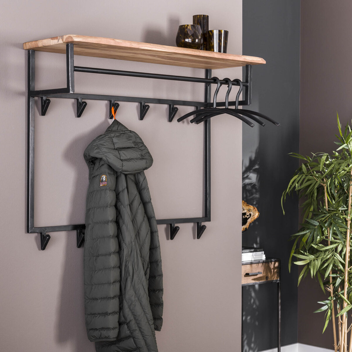 Porte-manteau edge hoog 12 haken hoedenplank / Acacia naturel massif – Image 1