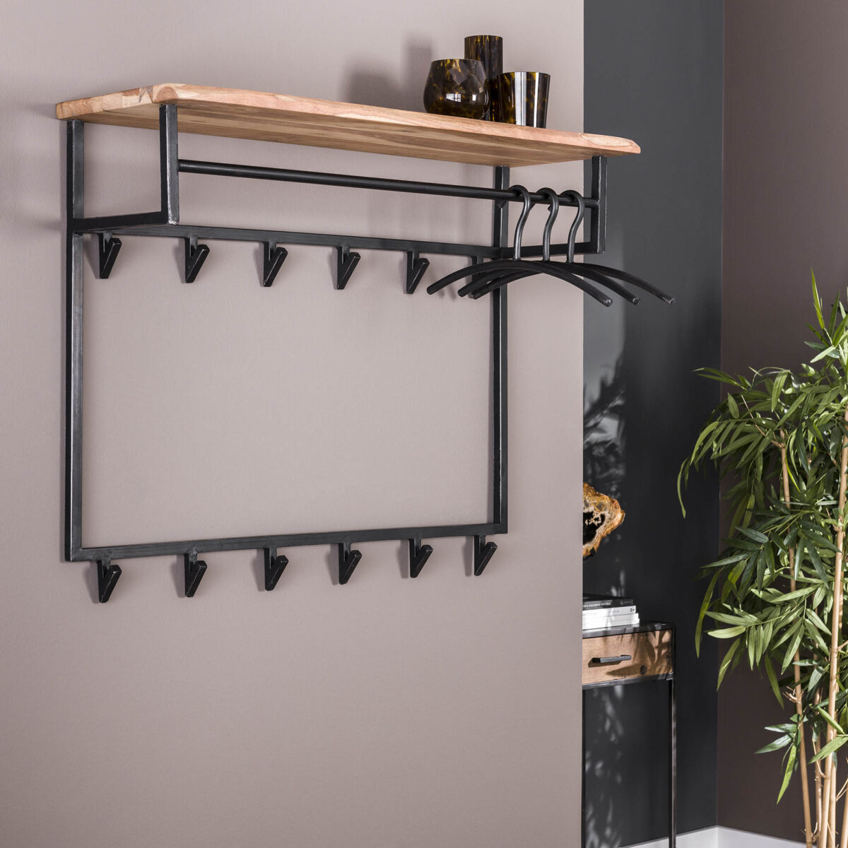 Porte-manteau edge hoog 12 haken hoedenplank / Acacia naturel massif – Image 2