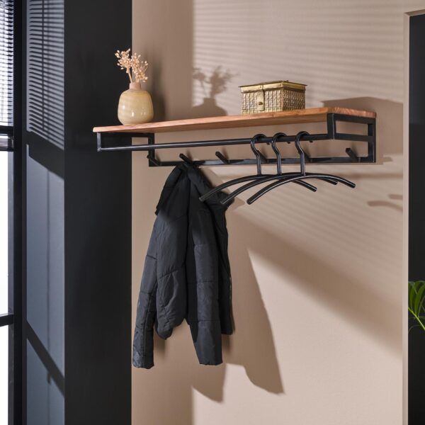 Porte-manteau custom 6 haken hoedenplank / Acacia naturel massif