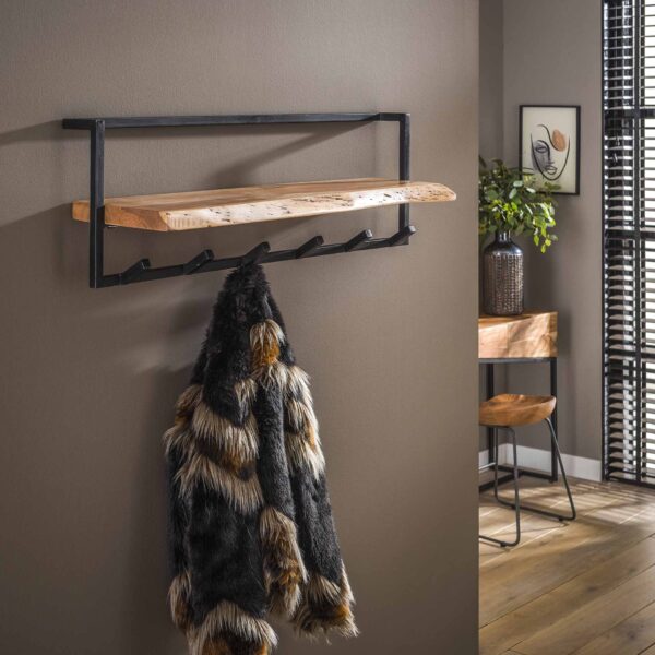 Porte-manteau edge shelve 6 haken / Acacia naturel massif