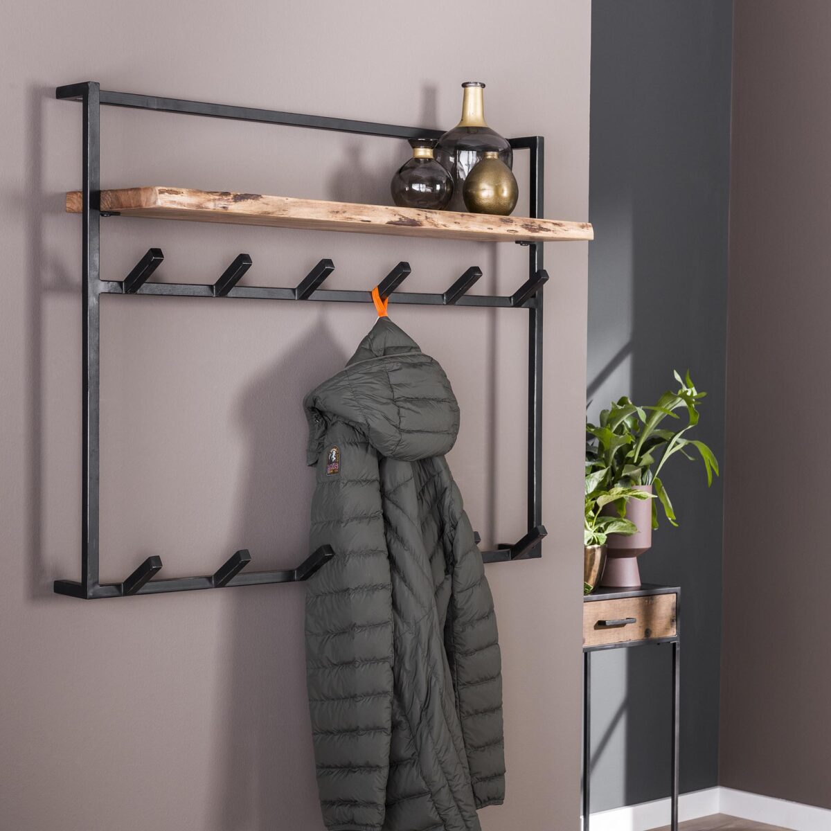 Porte-manteau air solid 12 haken hoedenplank / Acacia naturel massif – Image 1