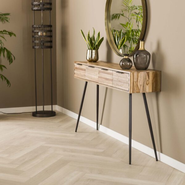 Table haute 4L Teca strip / Teck patiné