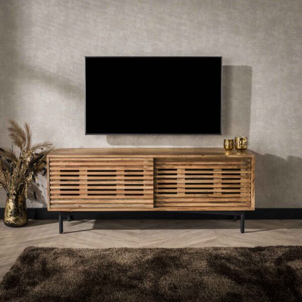 Meuble TV 2 Doors Slide / Acacia naturel massif