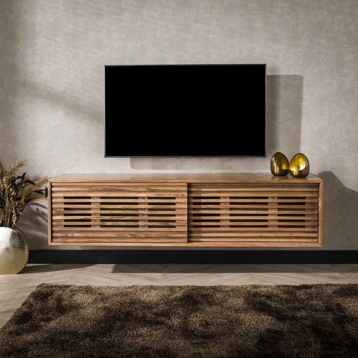 Meuble TV 2 Doors Floating Slide / Acacia naturel massif – Image 1