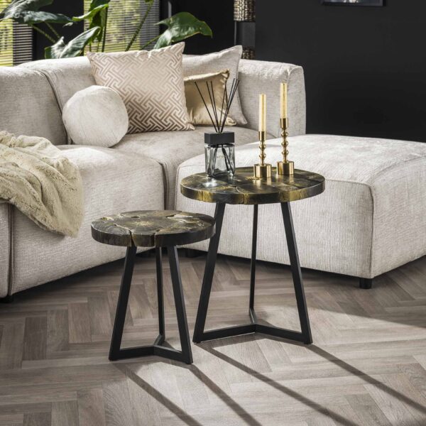Table basse set/2 / Round / Black and Gold