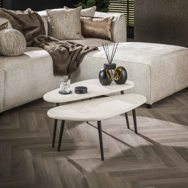 Ensemble de 2 tables basses d'angle en pierre / Composite de marbre