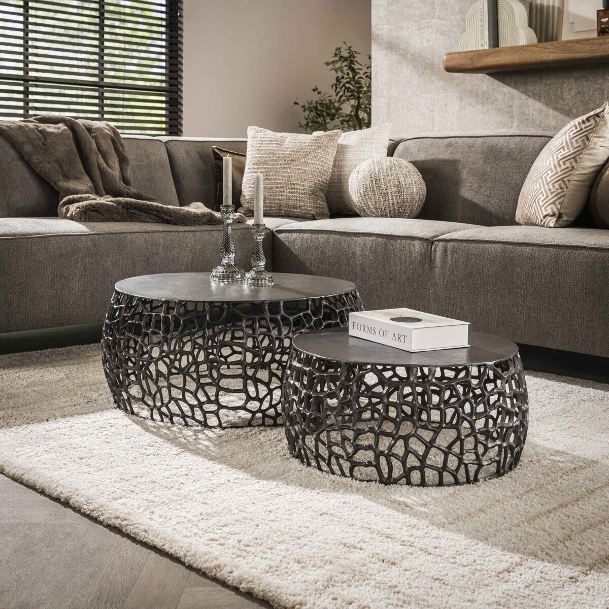 Table basse set/2 maze zandgegoten / Nickel noir – Image 1