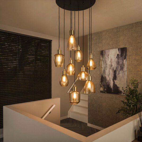 Lampe suspendue 9L leaf getrapt / Verre de couleur ambre