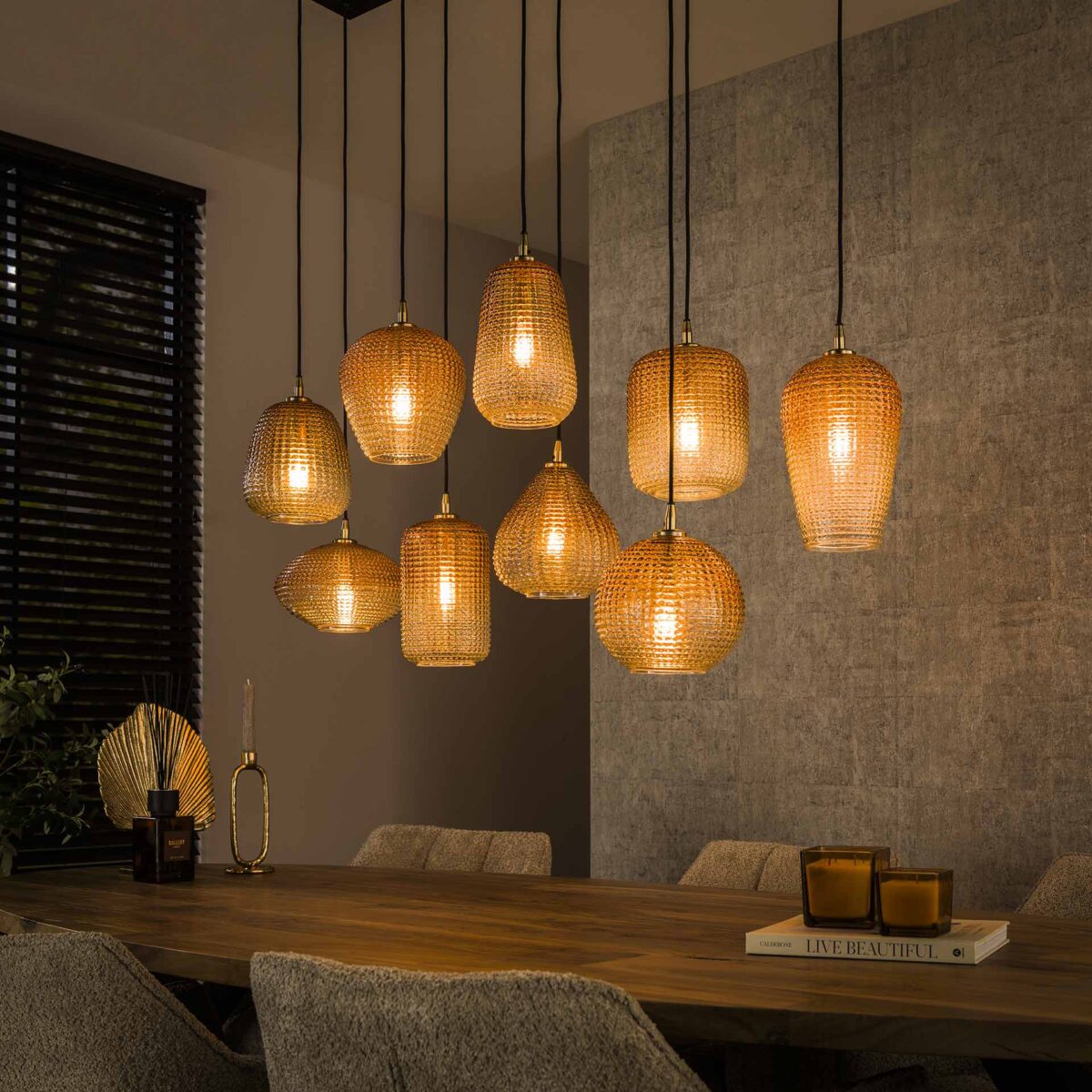Lampe suspendue 5+4 dot pattern / Verre de couleur ambre – Image 1