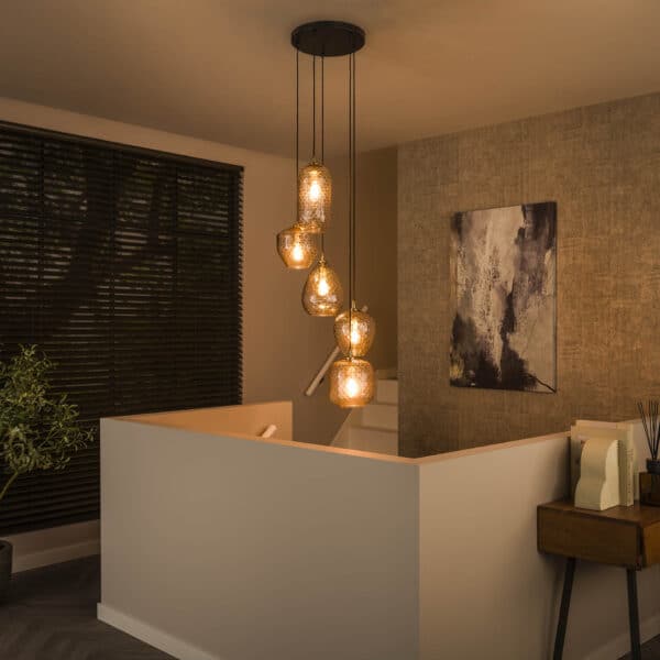 Lampe suspendue 5L patch pattern getrapt / Verre diamanté