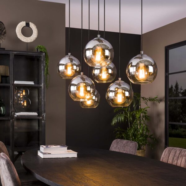Lampe suspendue 4+3L bubble shaded / Argent antique