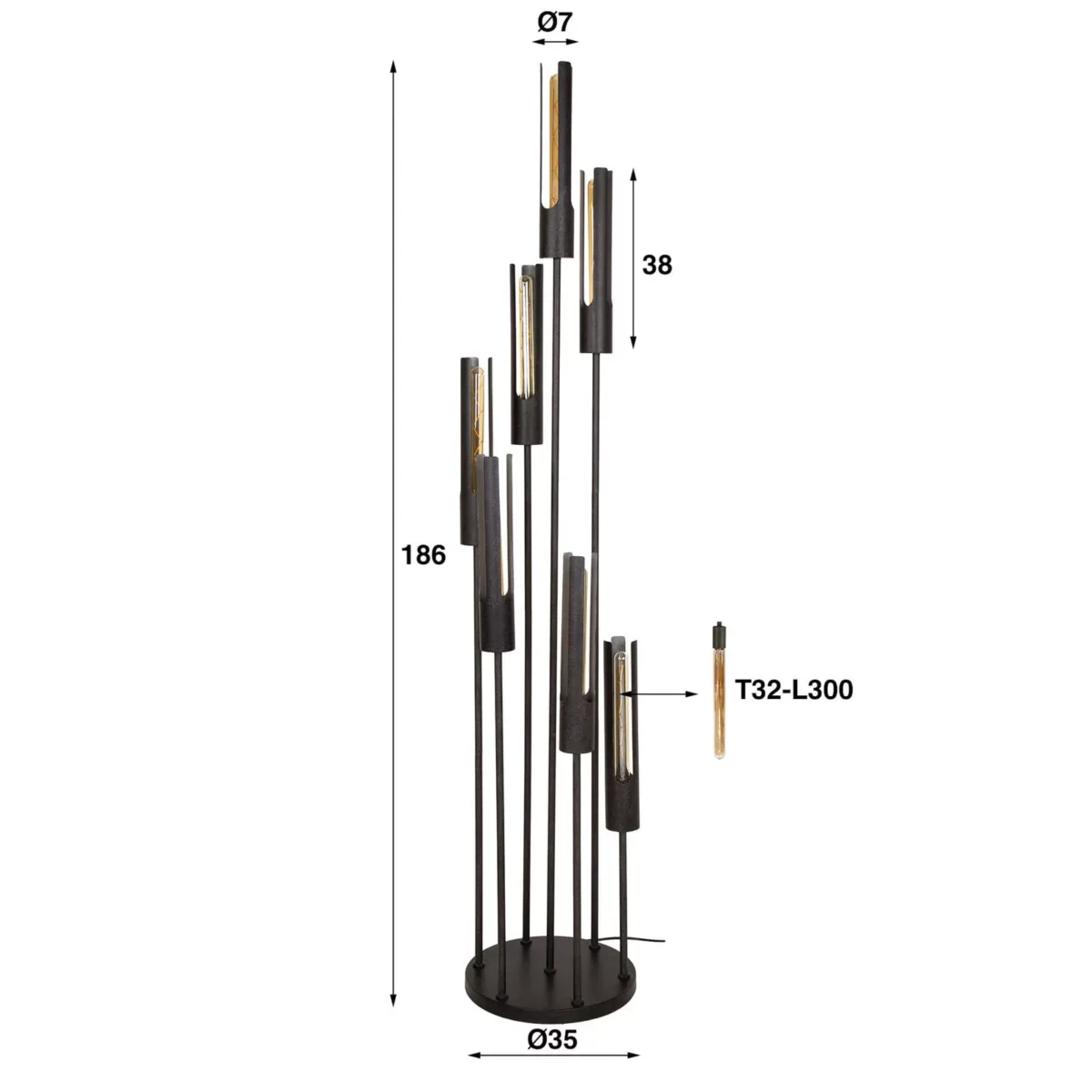 Lampadaire 7L getrapt tube / Arctic Noir – Image 4
