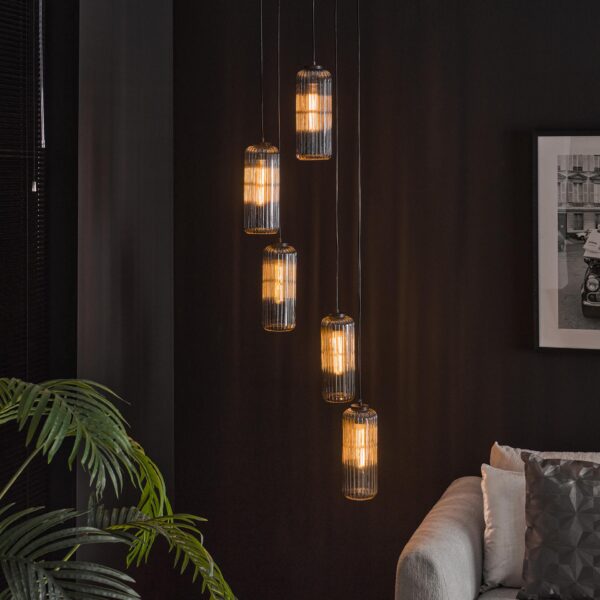 Lampe suspendue 5L getrapt cilinder rib smoke / Arctic Noir