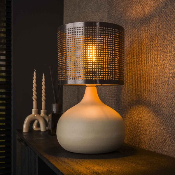 Lampe de table 1L rechte kap natural / Gris naturel