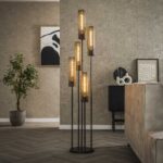 Lampadaire 5L tube étagé maille / Noir Artic