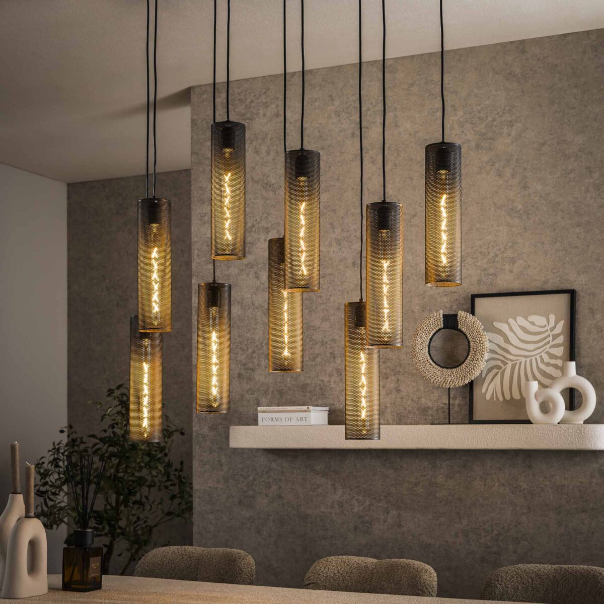 Lampe à suspension 5+4 tubes en maille / Noir Artic – Image 1