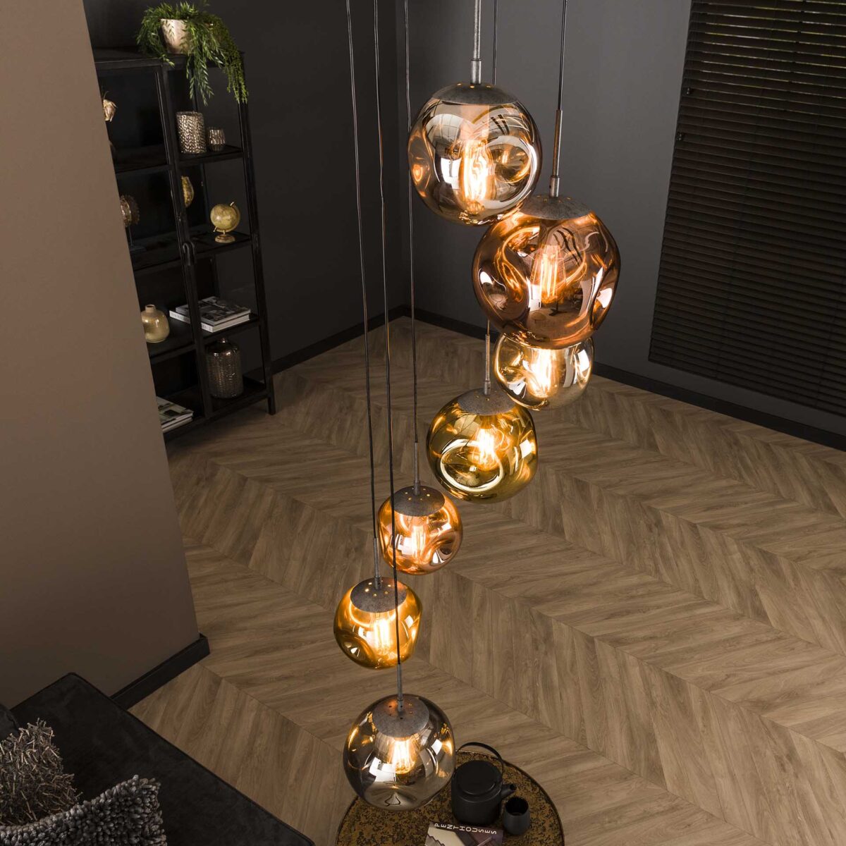 Lampe suspendue 7L getrapt stellar / Argent antique – Image 4